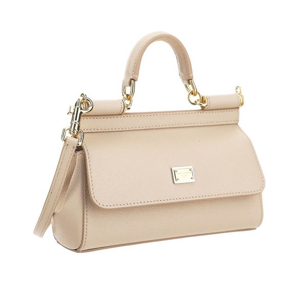 Dolce&Gabbana Small Sicily Dauphine Beige Leather Top Handle