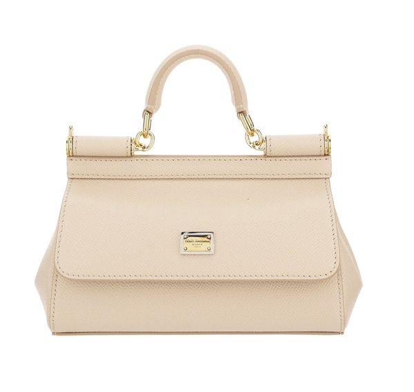 Dolce&Gabbana Small Sicily Dauphine Beige Leather Top Handle