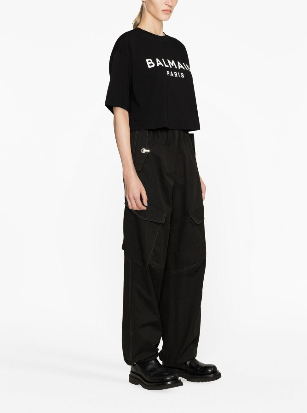 BB02EAB BALMAIN LOGO CROPPED COTTON T-SHIRT