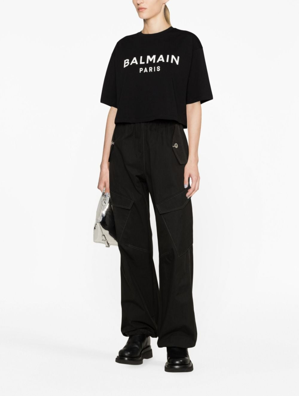 BB02EAB BALMAIN LOGO CROPPED COTTON T-SHIRT