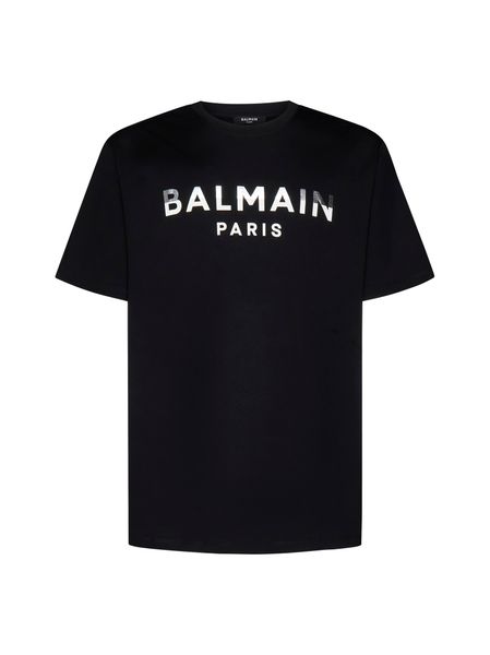 Balmain Flocked Monogram Cotton Jersey T-shirt In Black