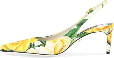 Yellow DOLCE & GABBANA SLINGBACKS WITH FLORAL PRINT