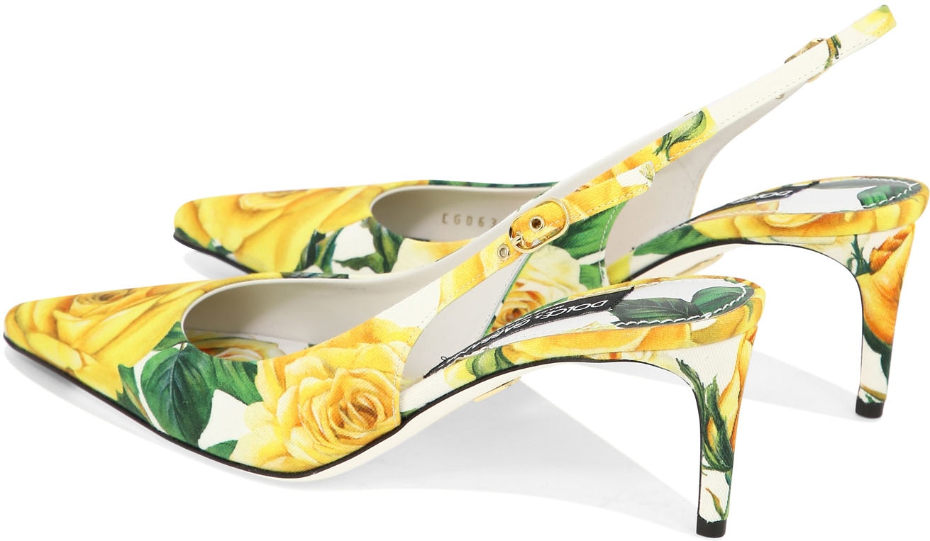 Yellow DOLCE & GABBANA SLINGBACKS WITH FLORAL PRINT