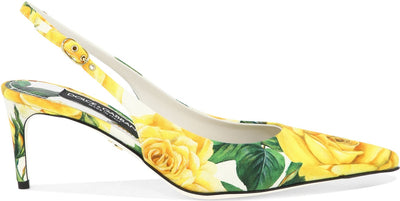 Yellow DOLCE & GABBANA SLINGBACKS WITH FLORAL PRINT