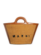 Brown MARNI LEATHER AND RAFFIA TROPICALIA MICRO BAG