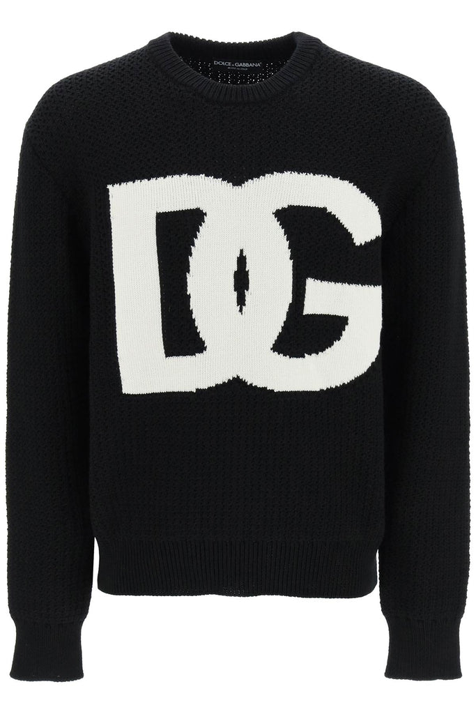 Dolce & Gabbana Silk Jacquard Round-neck Jumper With Dg Logo In