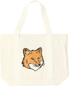 Beige MAISON KITSUNÉ "FOX HEAD" TOTE BAG