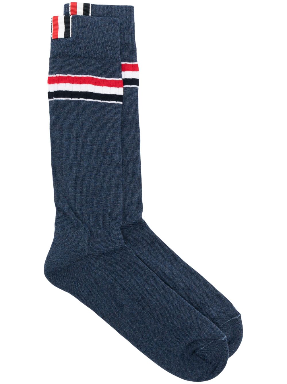 Stripe Athletic Rib Cotton Mid Calf Socks