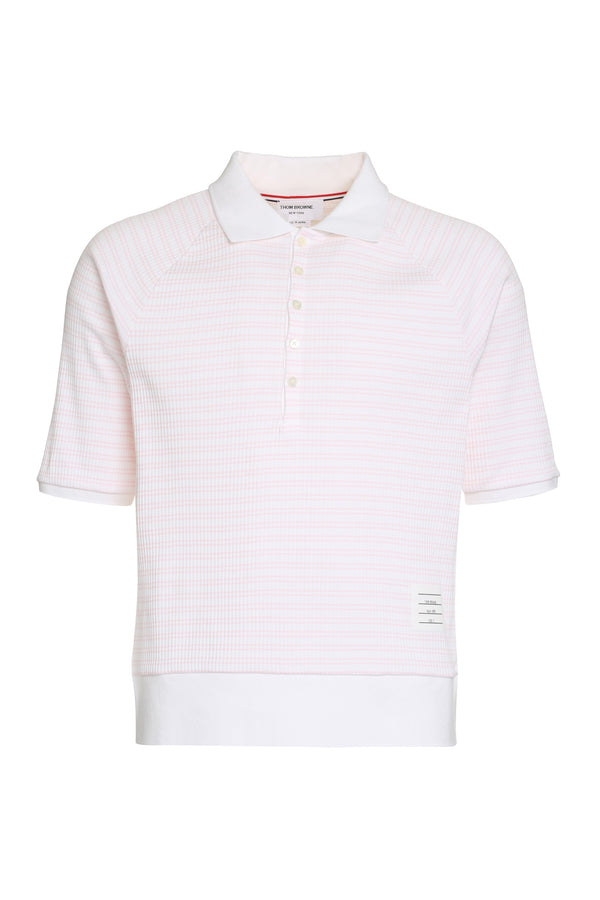 640 THOM BROWNE KNITTED COTTON POLO SHIRT