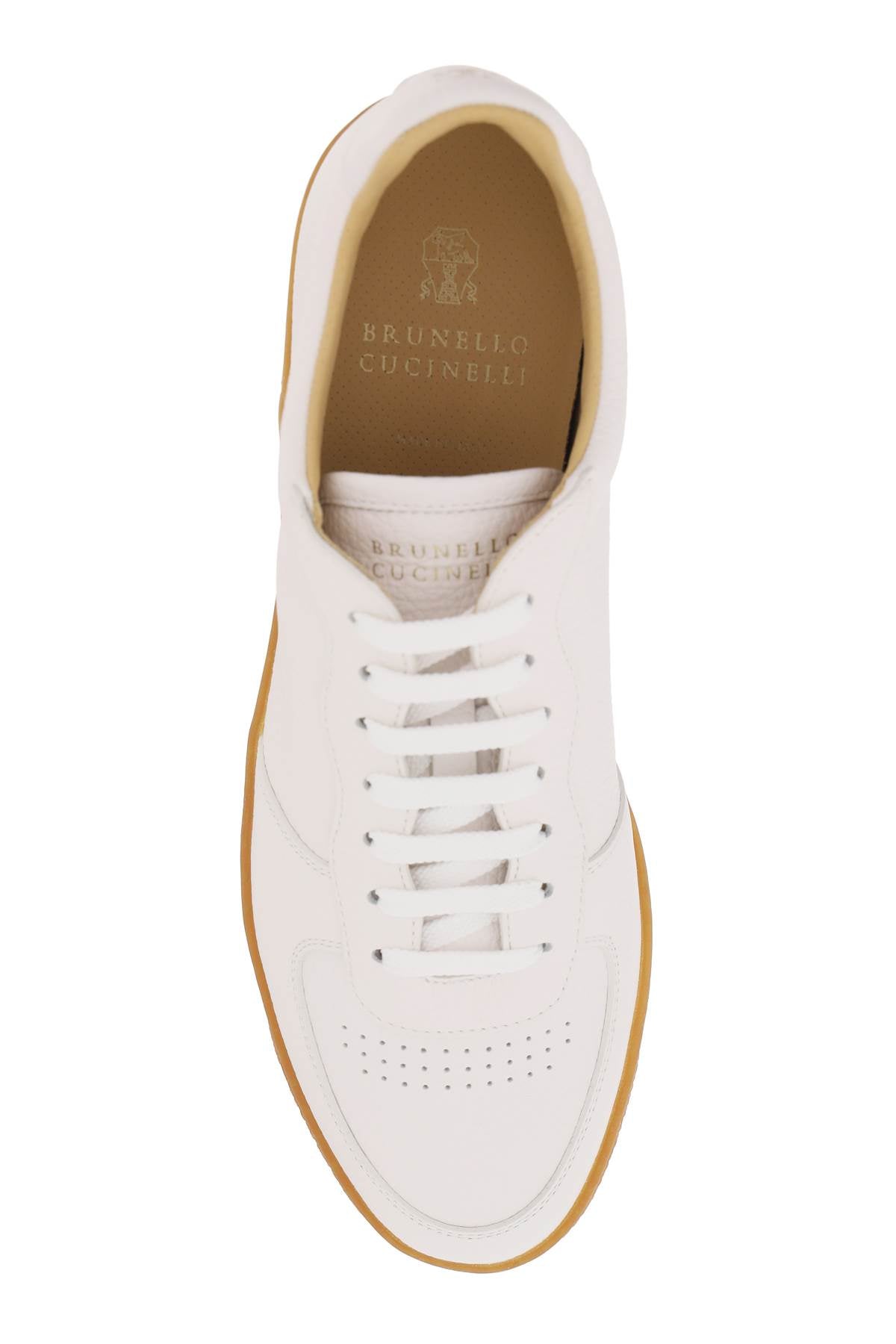 Brunello Cucinelli 'Grained Leather' Gum Sole Sneakers White 45 Mens