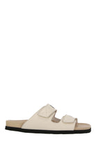 Beige PALM ANGELS LOGO-PRINTED LEATHER SANDALS