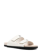 Beige PALM ANGELS LOGO-PRINTED LEATHER SANDALS