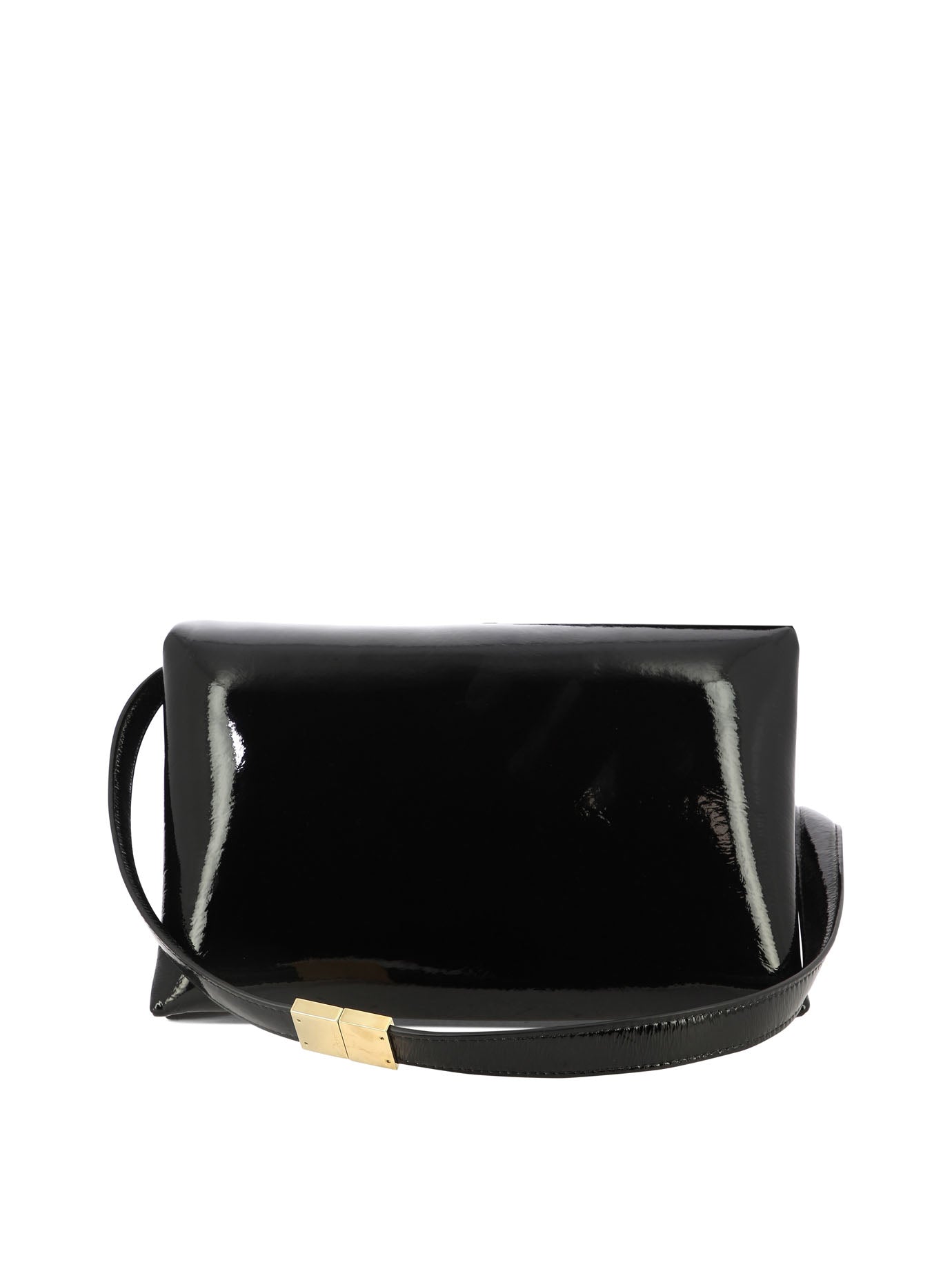 PRISMA Shoulder Bag Black Patent with Gold Tone Hardware LOZURI