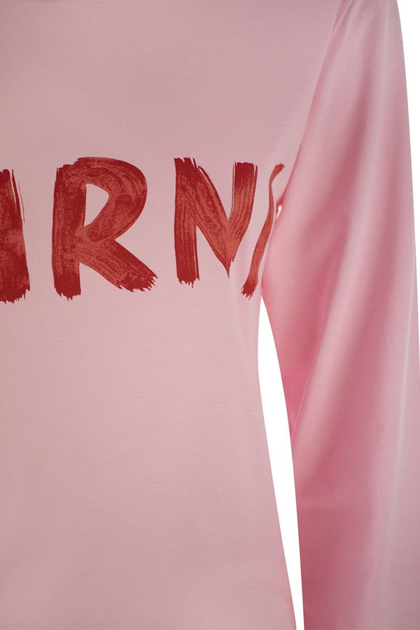 LOC18 MARNI LONG-SLEEVED COTTON T-SHIRT WITH MARNI LETTERING