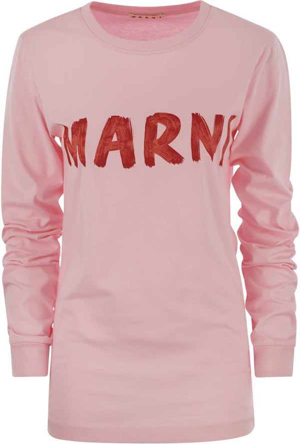 LOC18 MARNI LONG-SLEEVED COTTON T-SHIRT WITH MARNI LETTERING