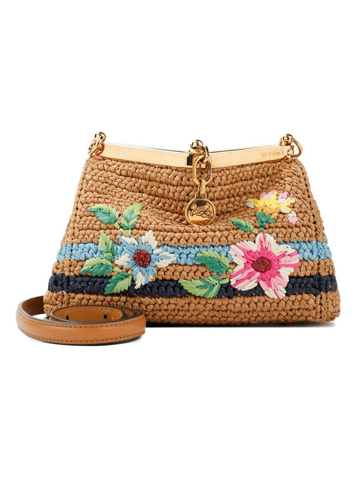 Y0412 ETRO EMBROIDERED VELA RAFFIA HANDBAG