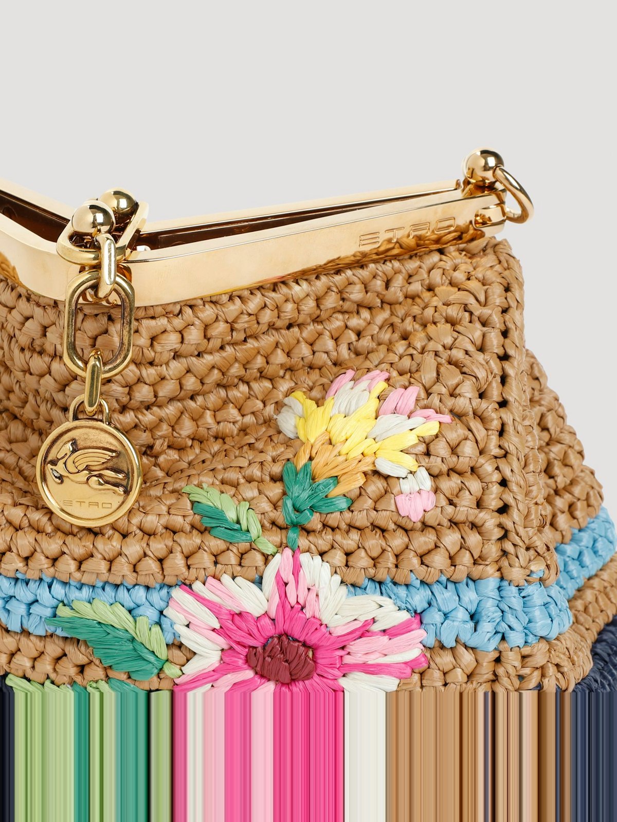 Y0412 ETRO EMBROIDERED VELA RAFFIA HANDBAG