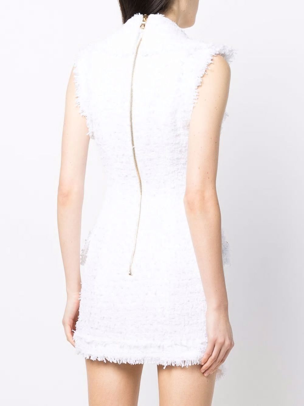 0FA BALMAIN WHITE TWEED DRESS WITH GOLD BUTTONS