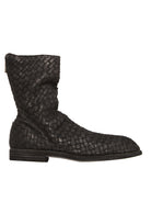 Black GUIDI BRAIDED LEATHER BOOT