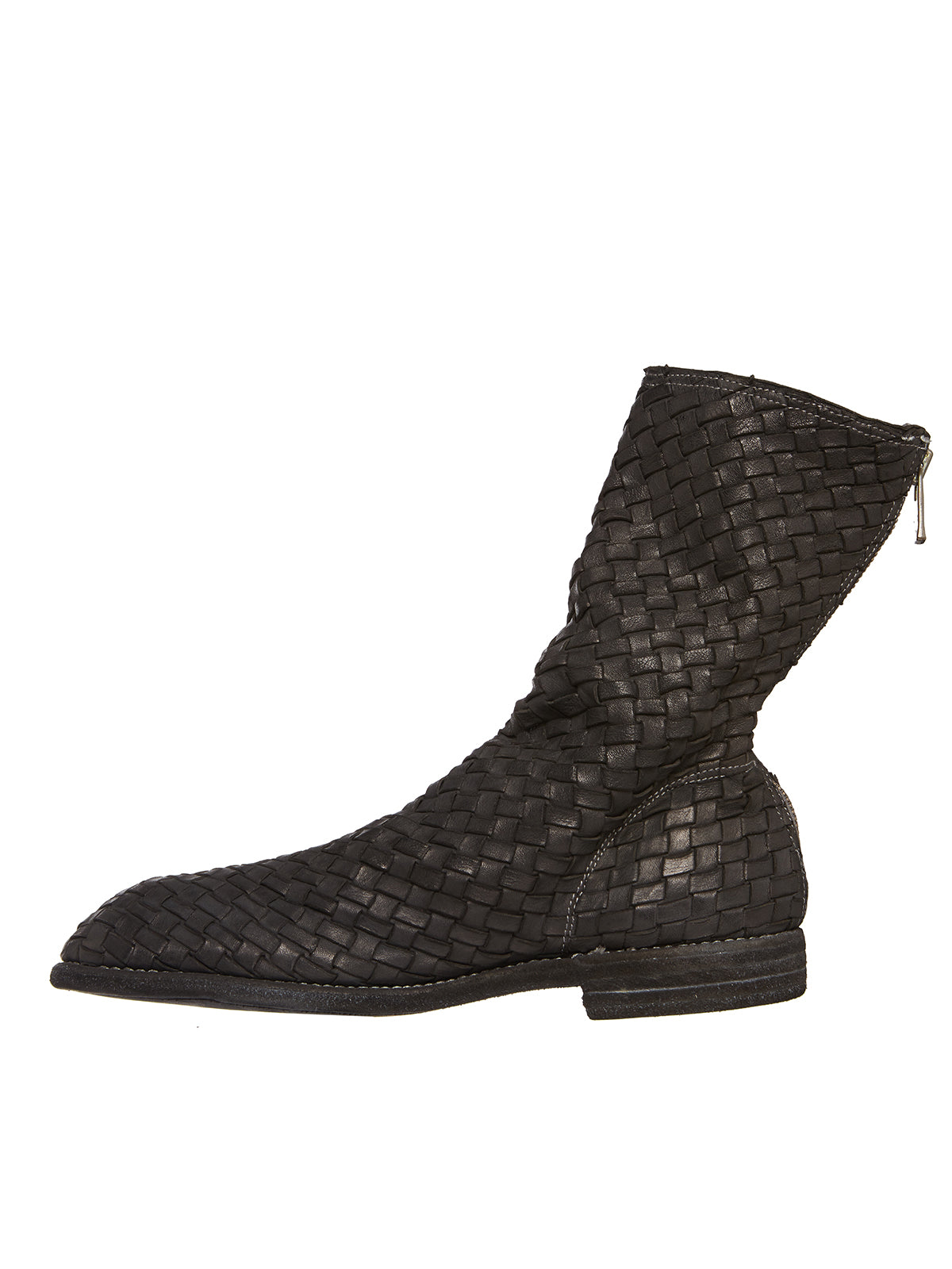 Black GUIDI BRAIDED LEATHER BOOT