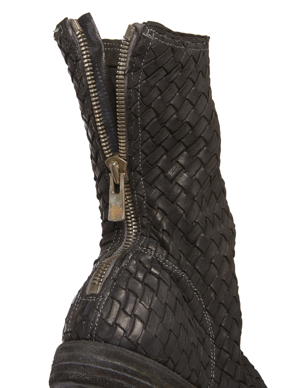 Black GUIDI BRAIDED LEATHER BOOT